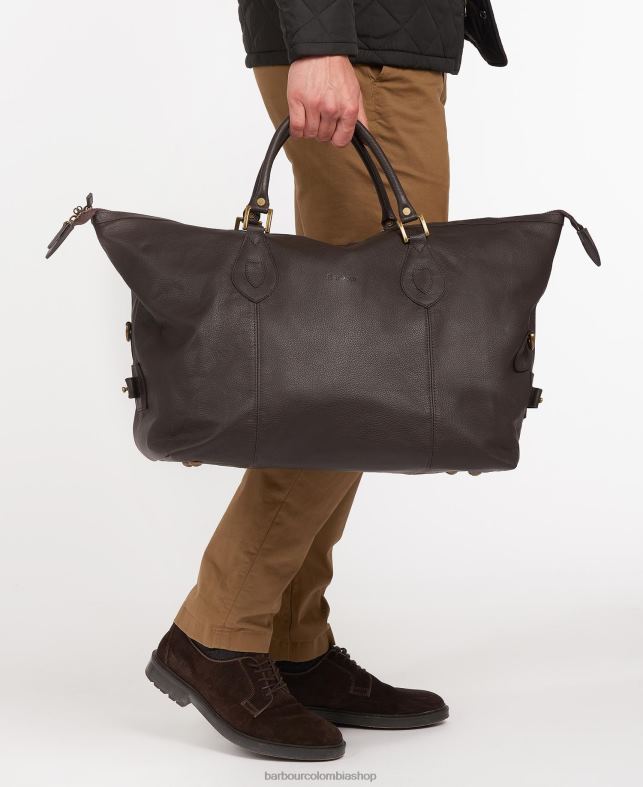 Barbour accesorios hombres chocolate bolso explorador de viaje mediano de piel LH60R2179